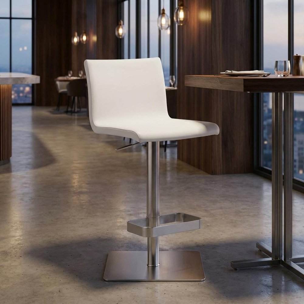 Light Gray And Silver Faux Leather And Steel Counter Height Bar Chair