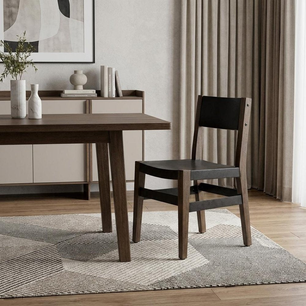 Black And Brown Metal and Wood Open Back Dining Side Chair