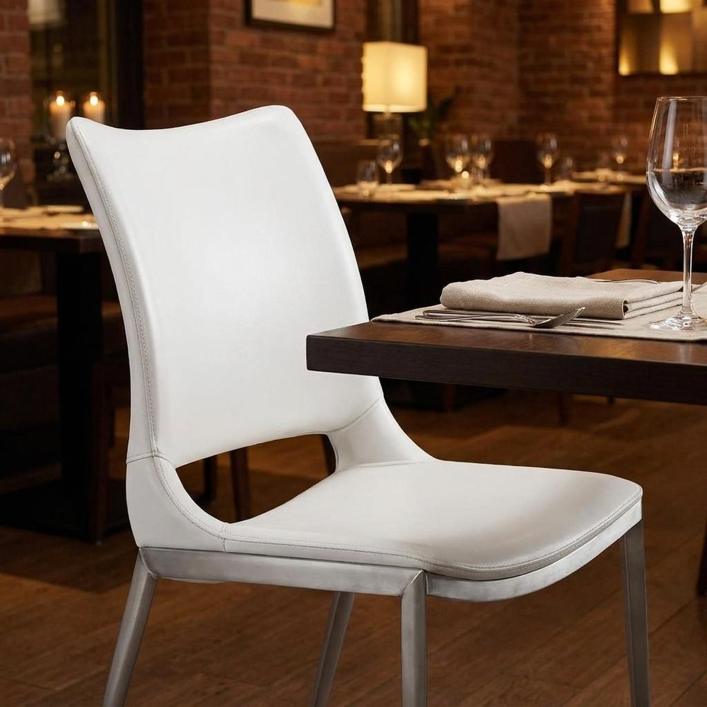 Set of Two White And Silver Upholstered Faux Leather Dining Side Chairs