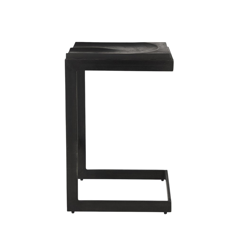 26" Black Solid Wood And Metal Backless Counter Height Bar Chair
