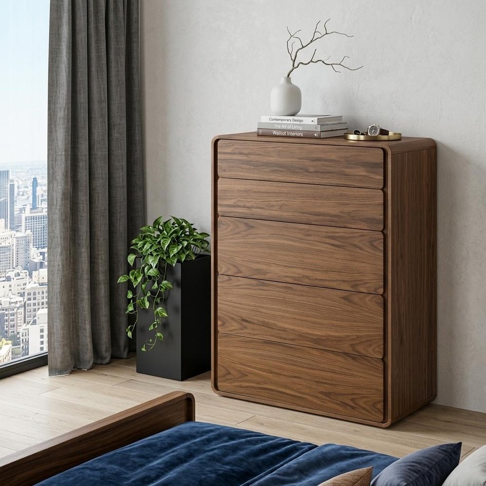 59" Walnut Solid Wood Six Drawer Double Dresser