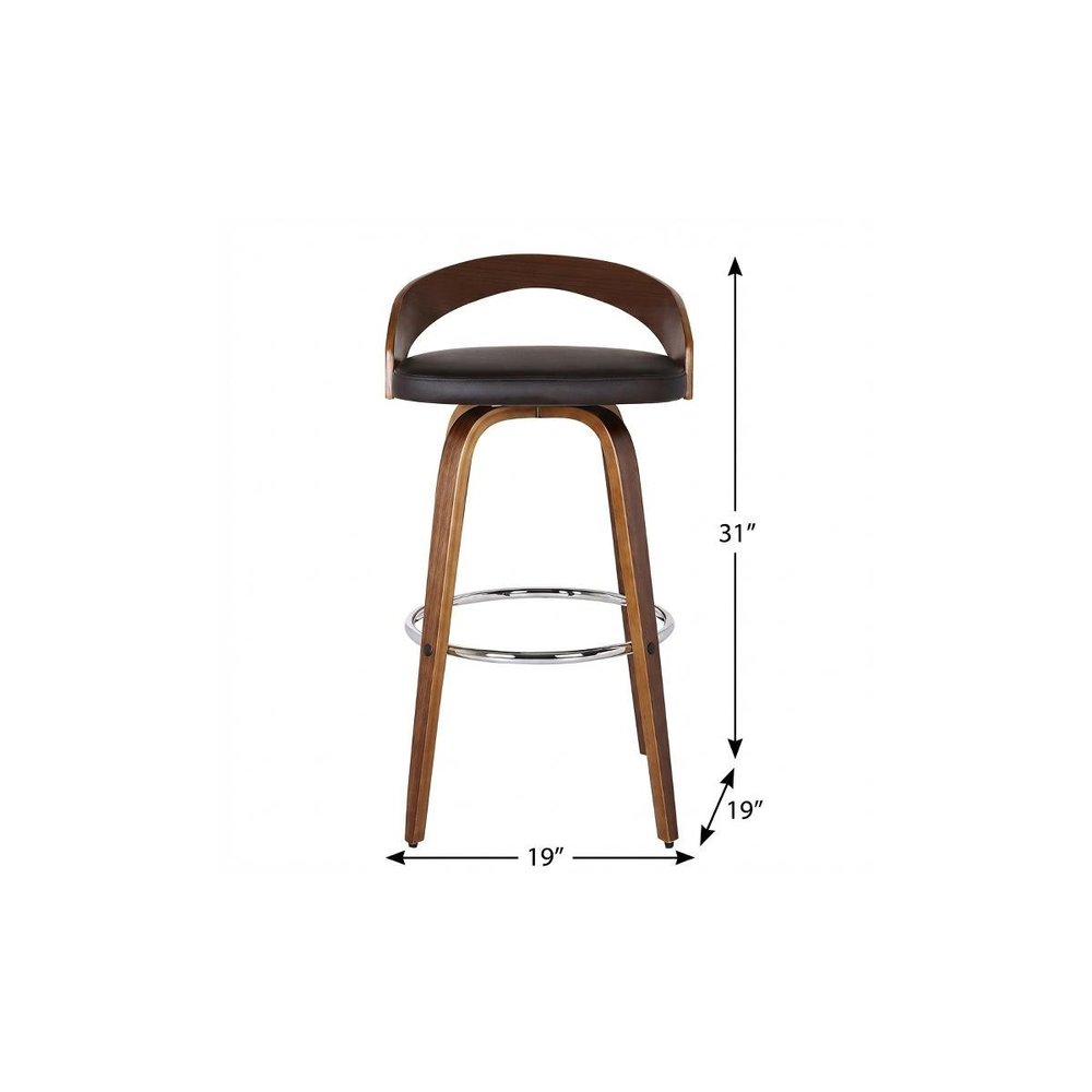 26" Brown Faux Leather And Fabric And Solid Wood Low Back Counter Height Swivel Bar Chair