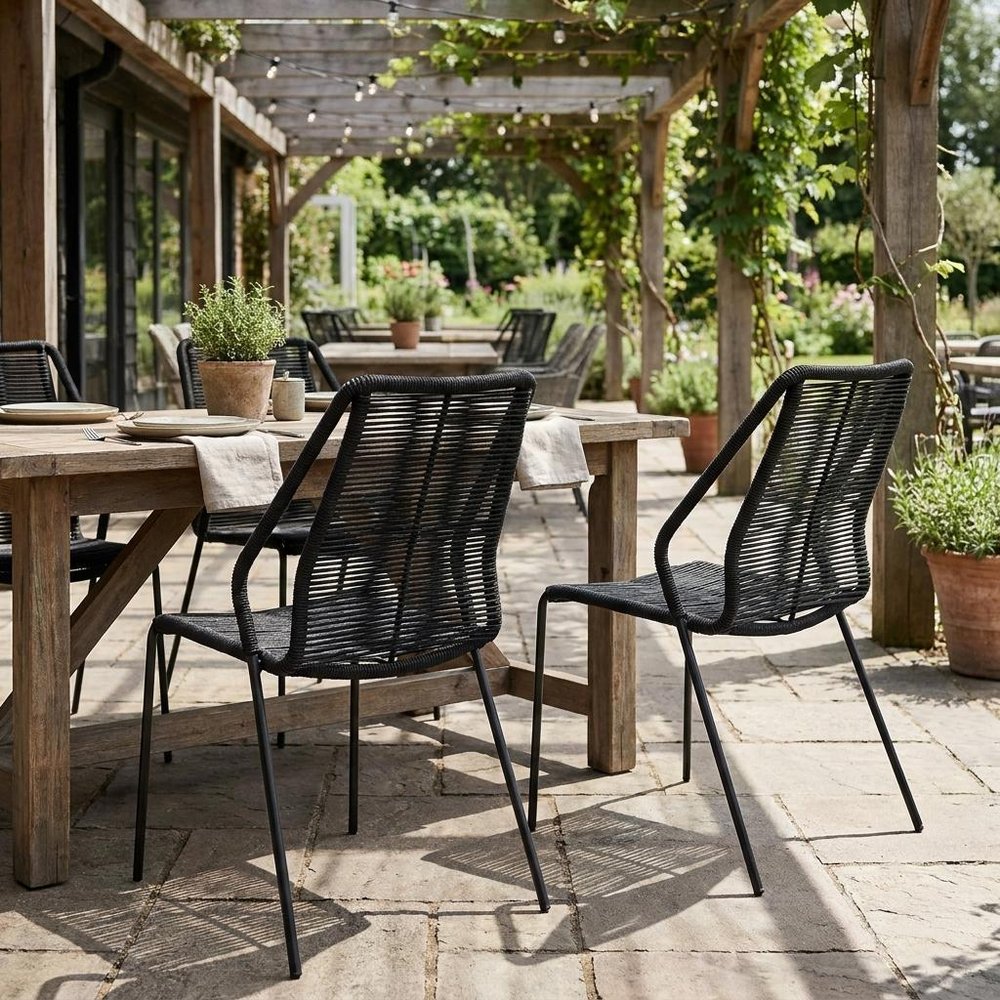 Set of Two 22" Black Metal Outdoor Dining Chair