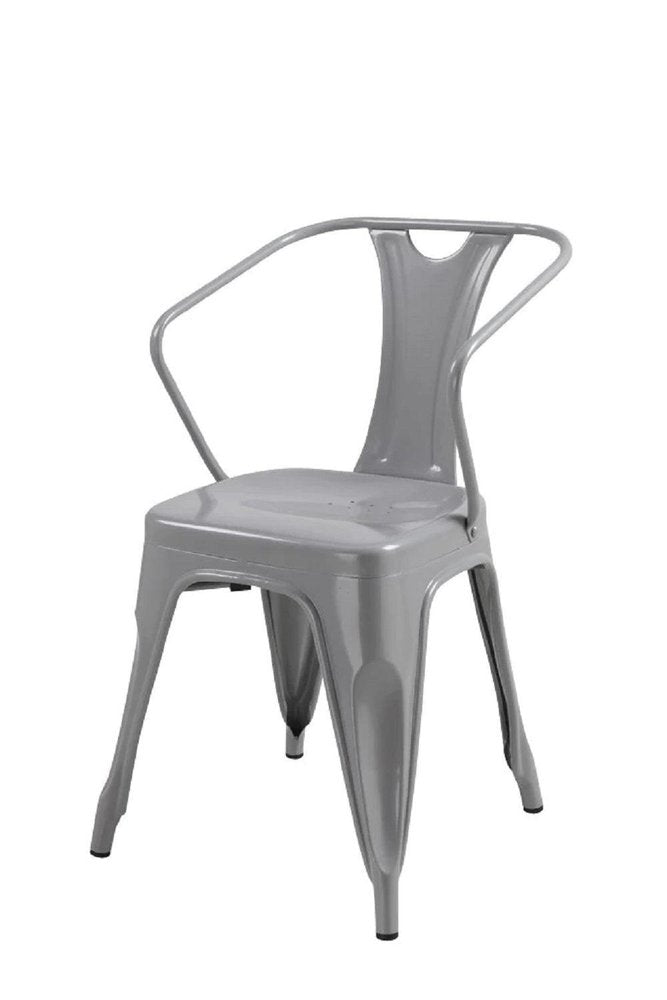 Set of Four Gray Metal Partially Open Back Dining Arm Chairs