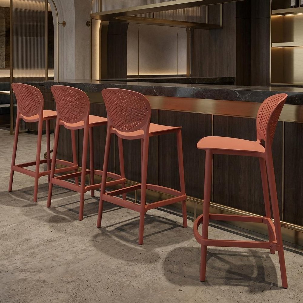 Set of Four 30" Orange Heavy Duty Plastic Low Back Bar Height Bar Chairs