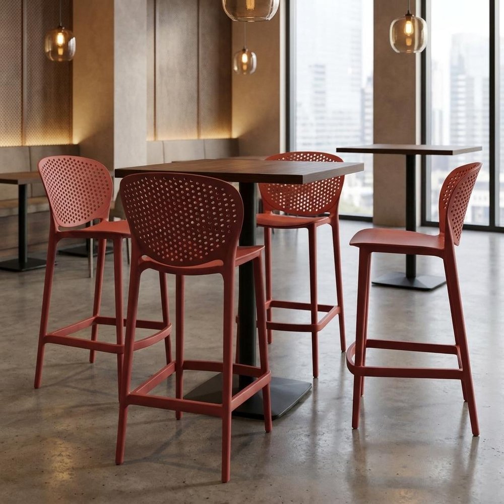 Set of Four 26" Orange Heavy Duty Plastic Low Back Counter Height Bar Chairs