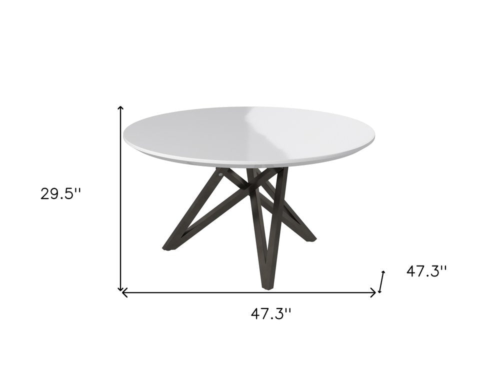 47" White and Gray Wood and Stainless Steel Cross Leg Base Round Top Dining Table