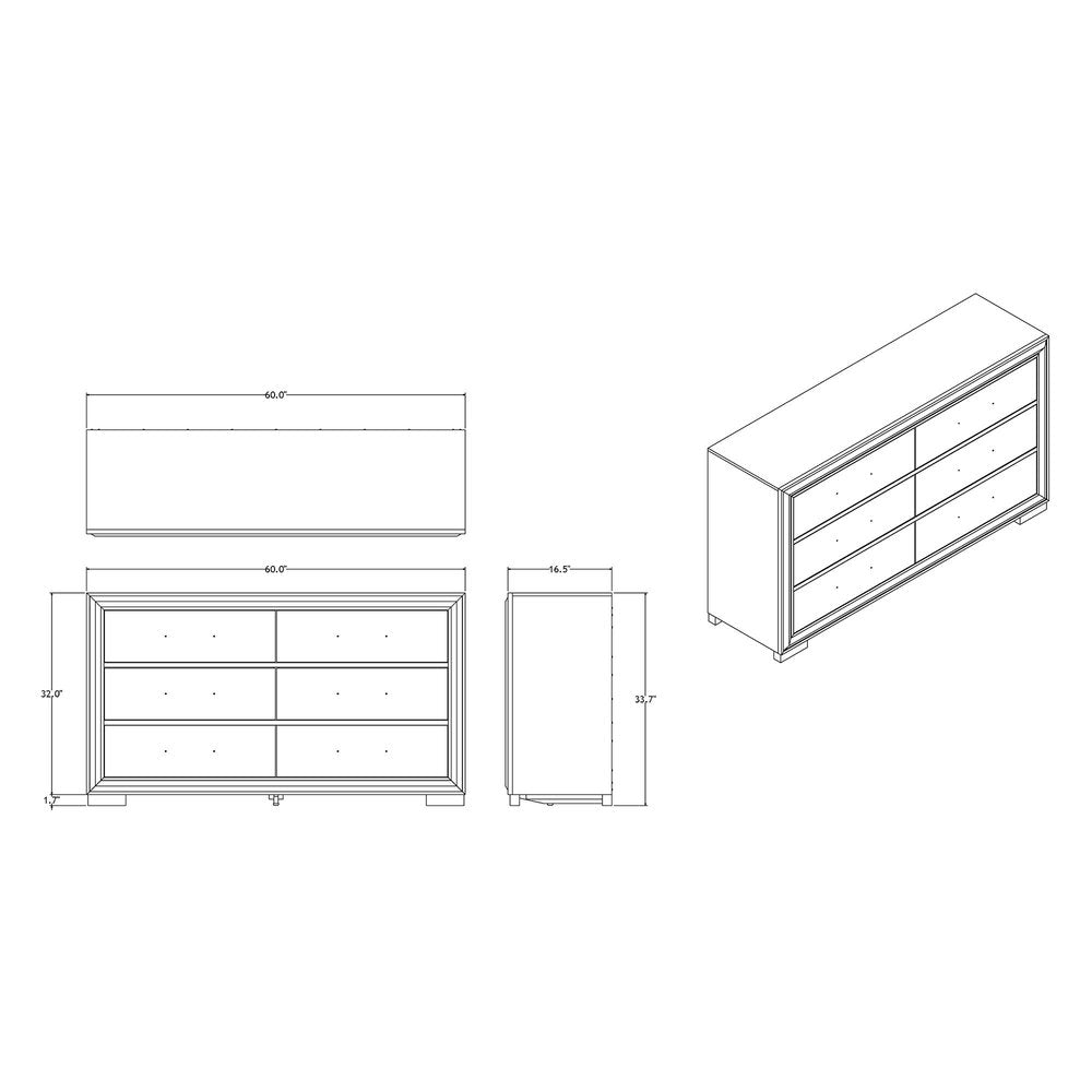 60" Gray And Black Wood Six Drawer Double Dresser