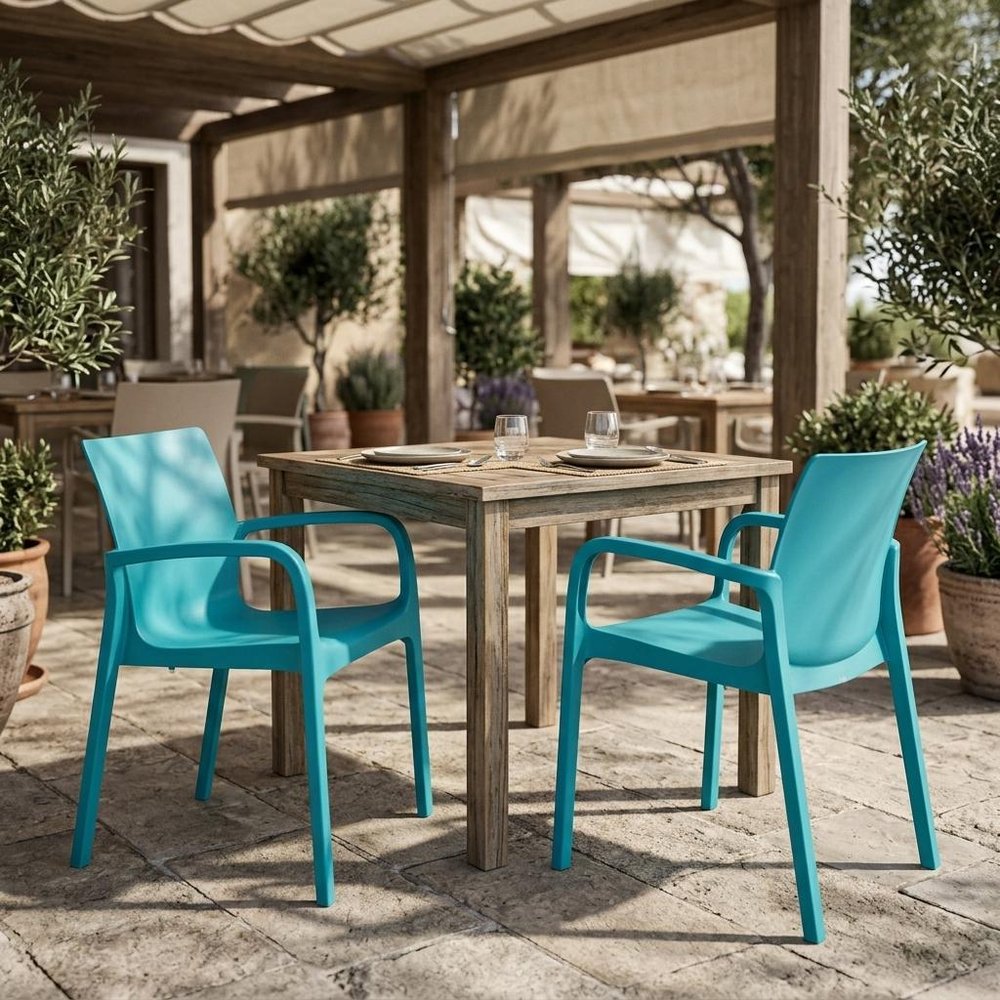 Set of Two Turquoise Heavy Duty Plastic Outdoor Stacking Dining Chairs
