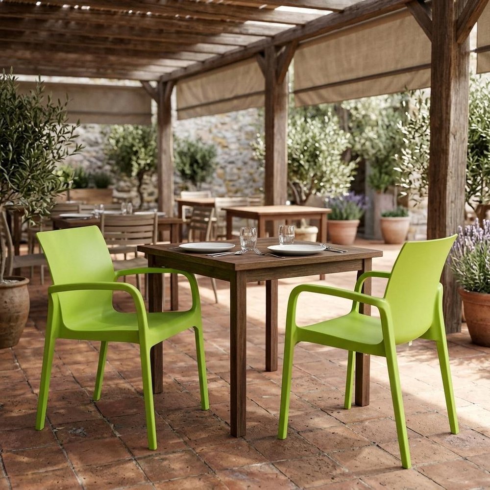 Set of Two Green Heavy Duty Plastic Outdoor Stacking Dining Chairs