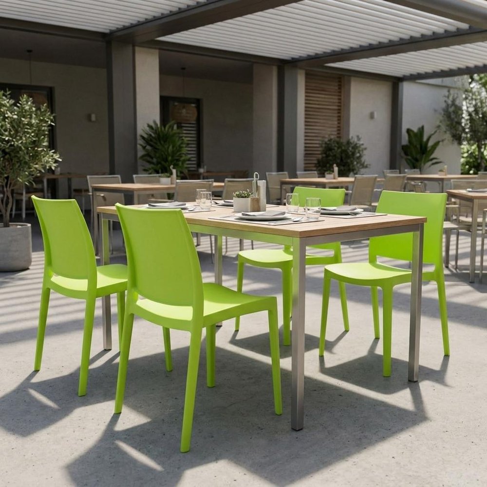 Set of Four Green Heavy Duty Plastic Outdoor Stacking Dining Chairs