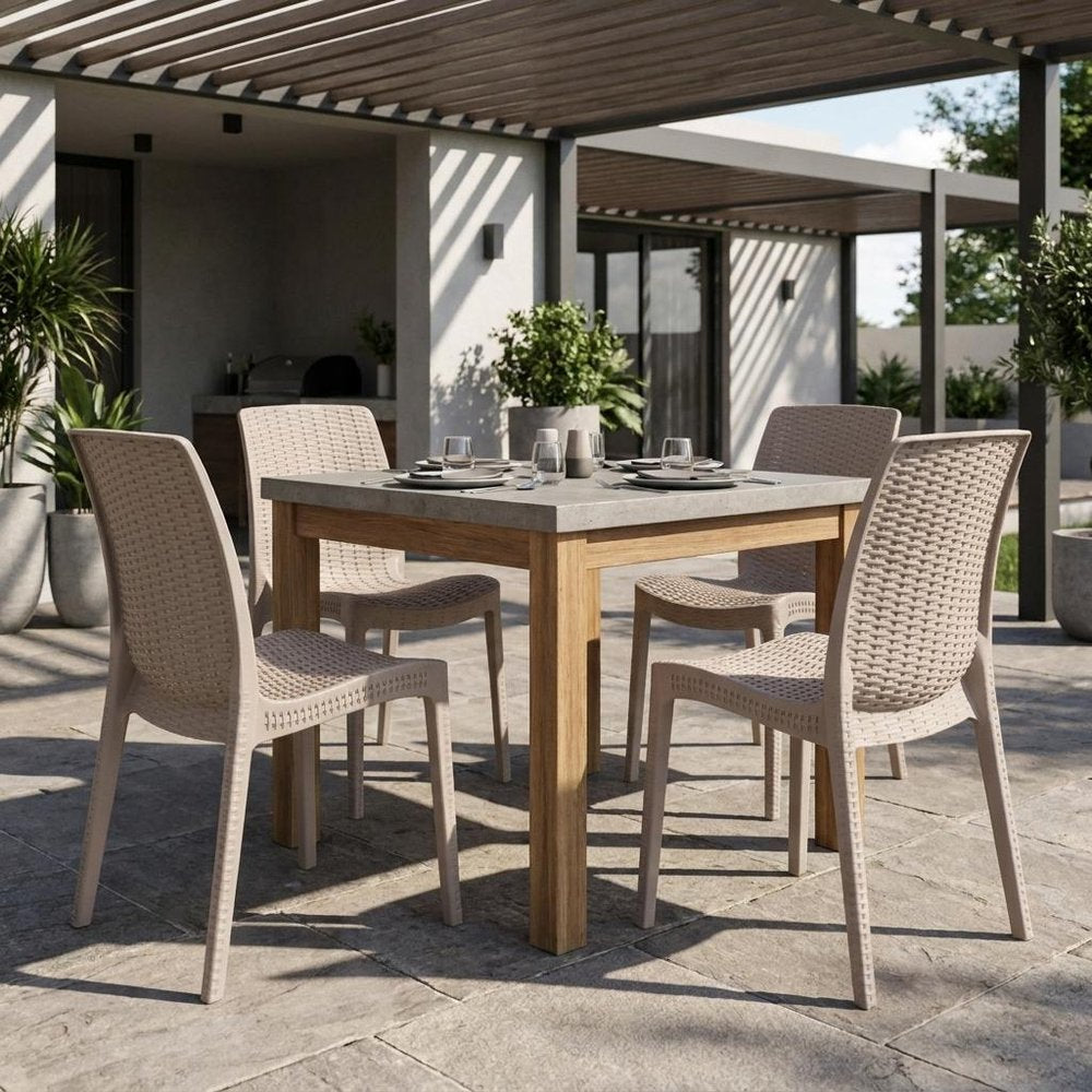 Set of Four Taupe Heavy Duty Plastic Outdoor Stacking Dining Chairs