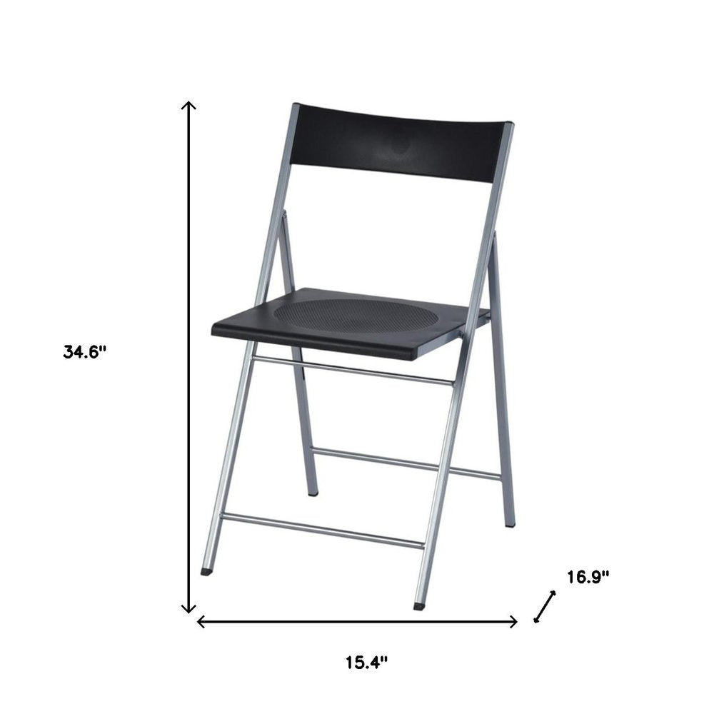 Set of Six Black and Silver Folding Side Chairs