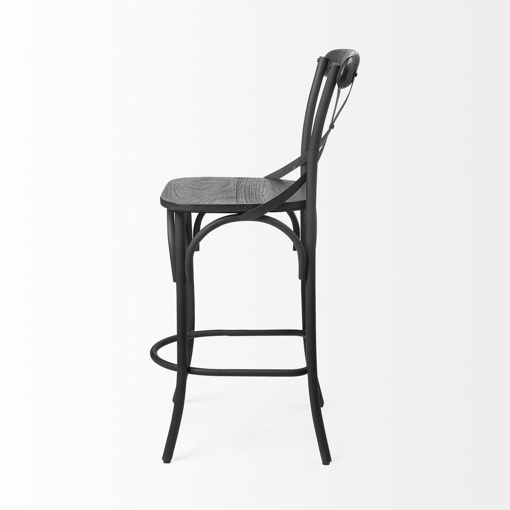 26" Black Solid Wood And Iron Counter Height Bar Chair