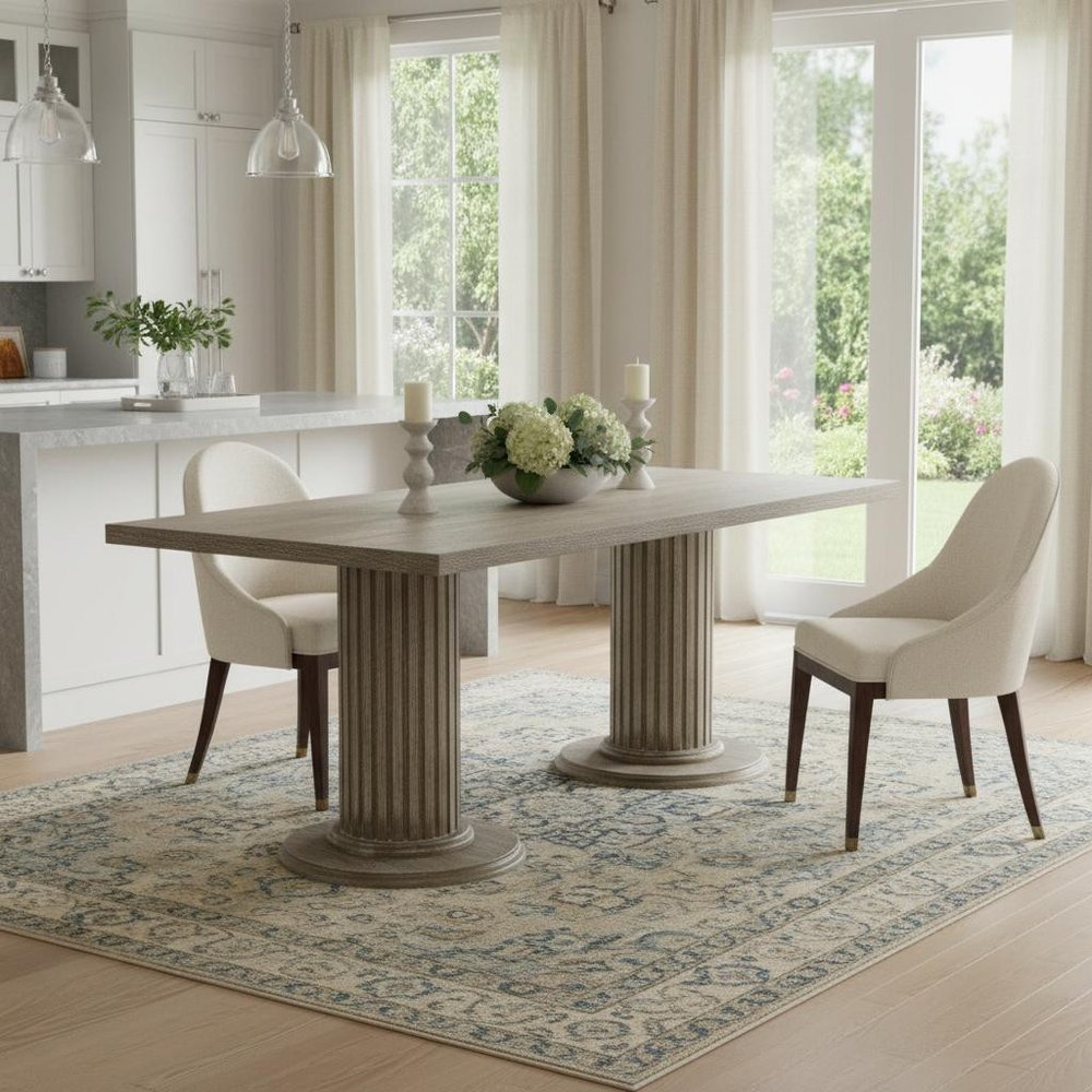 84" Gray Wood Double Pedestal Base Dining Table