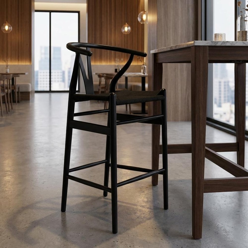 27" Black Solid Wood Counter Height Bar Chair