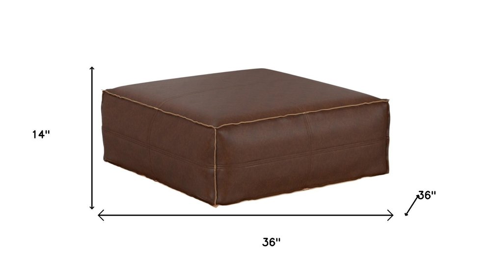 36" Dark Brown Faux Leather Pouf Ottoman