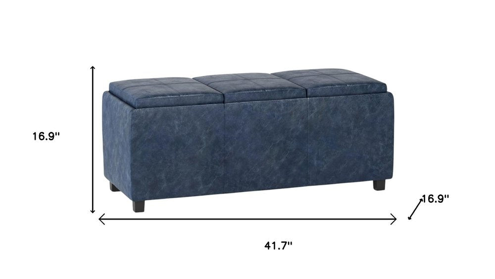42" Denim Blue And Dark Brown Ottoman With Storage