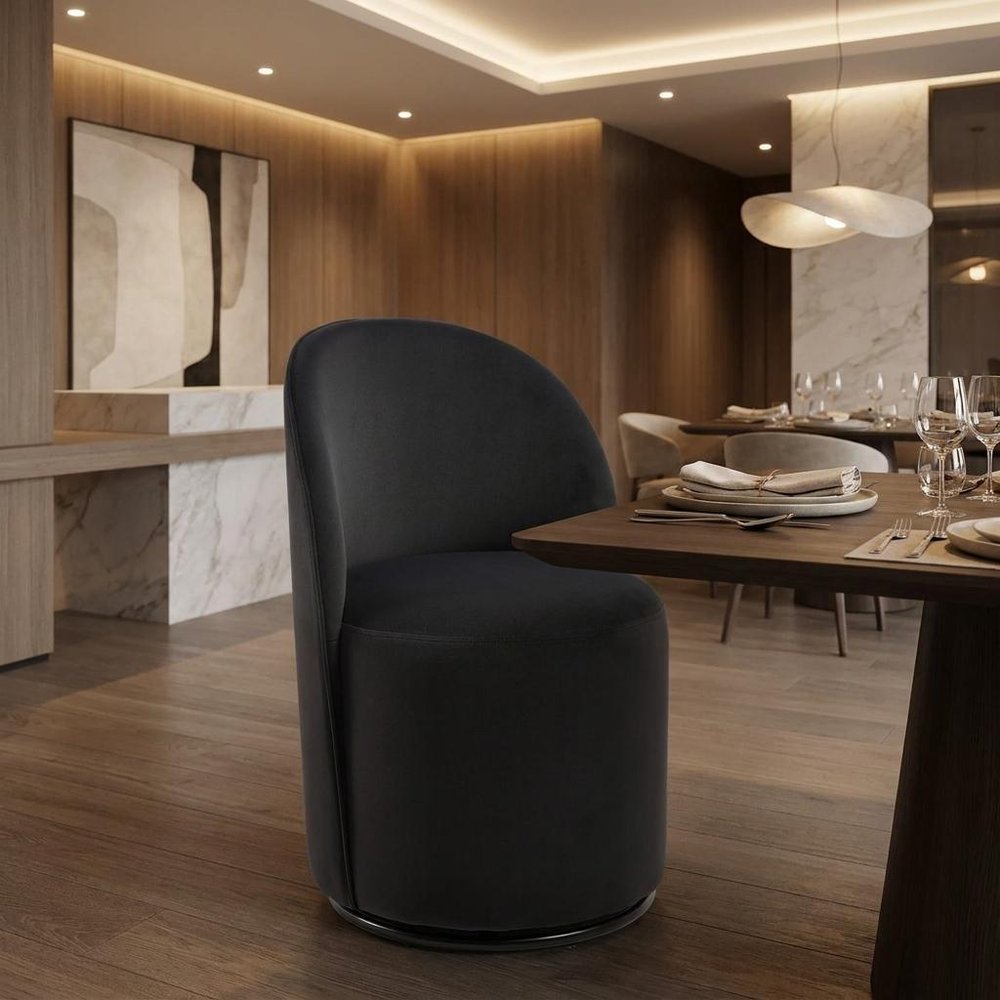 Black Velvet Curved Back Swivel Dining Arm Chair