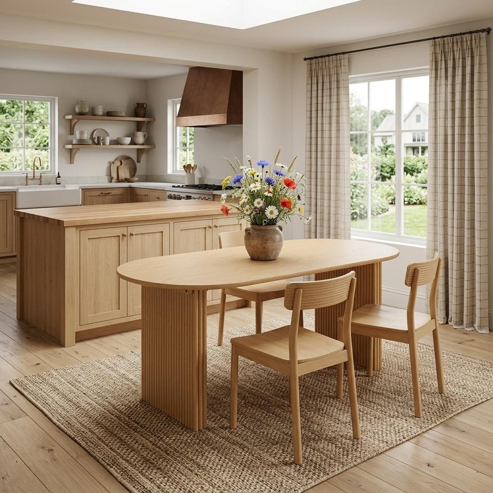 67" Natural Solid Wood Double Pedestal Base Oval Dining Table