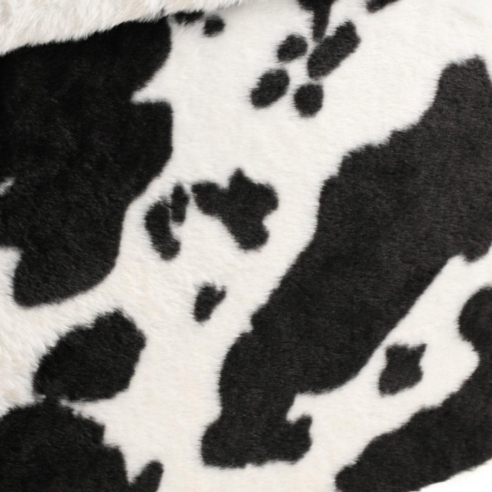 30" Black And White Faux Fur Cow Print Ottoman