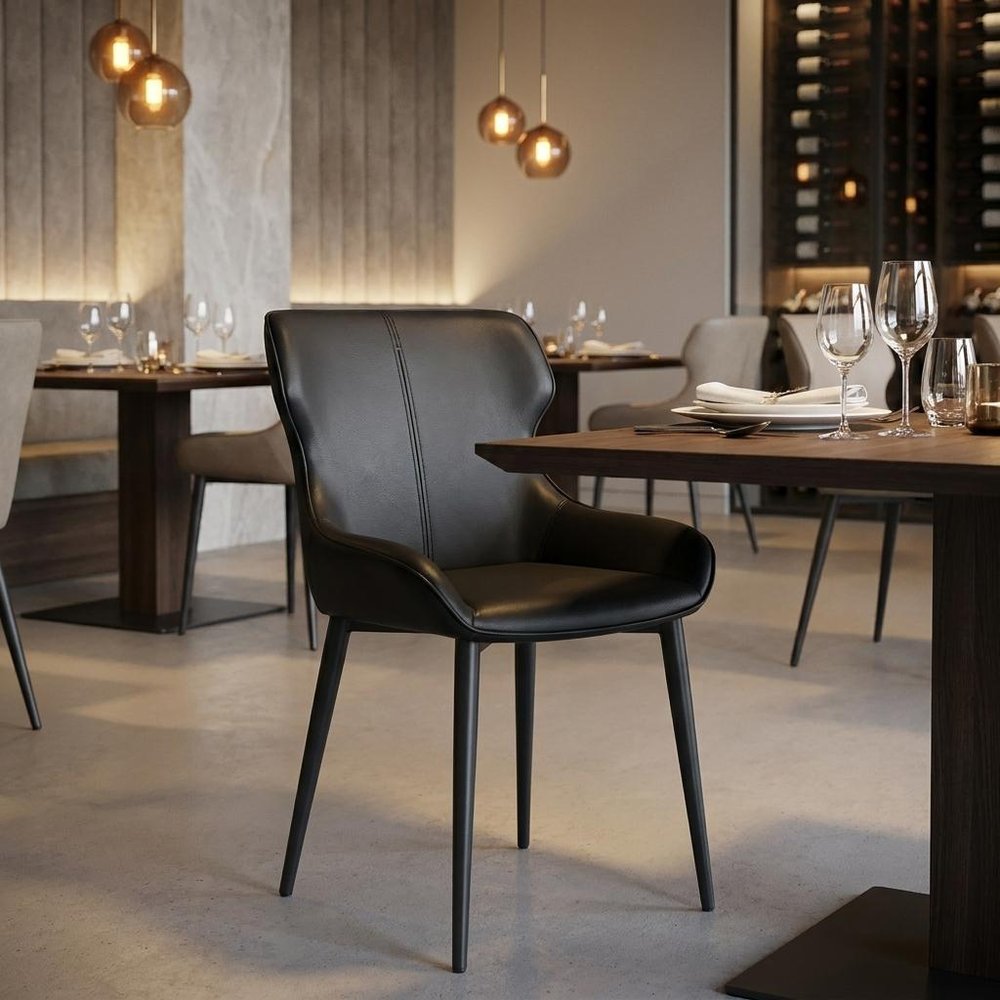 Black Faux Leather and Steel Wing Back Dining Side Chair