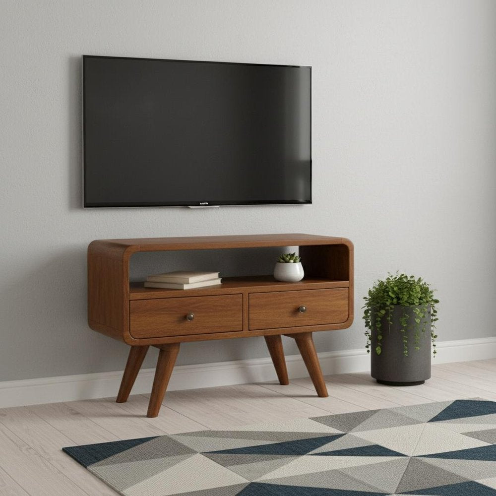 24" Chestnut Solid Wood Enclosed and Open Storage TV Stand