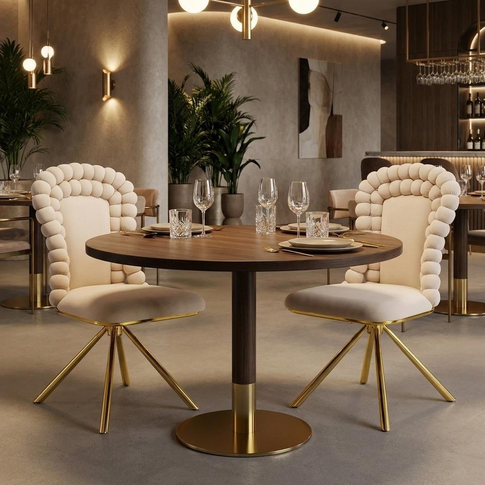 Set of Two Beige And Gold Velvet And Metal Dining Side Chairs