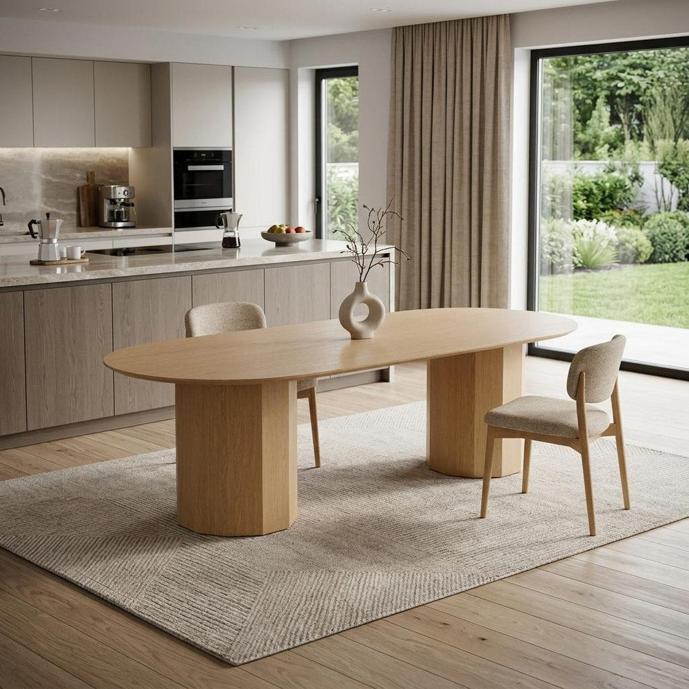 86" Natural Wood Double Pedestal Base Oval Dining Table