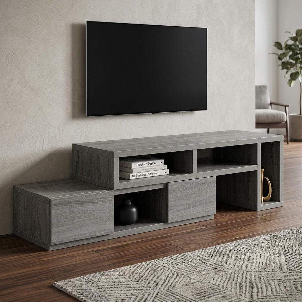 83" Gray Wood Enclosed and Open Storage TV Stand