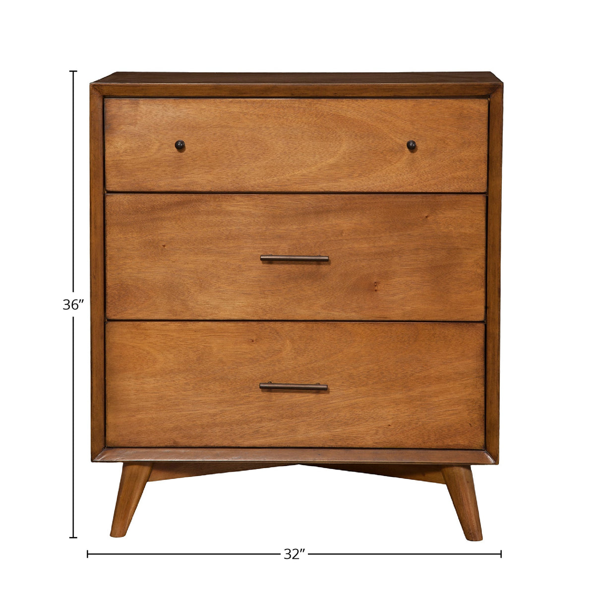 Flynn Mid Century Modern 3 Drawer Small Chest, Chestnut