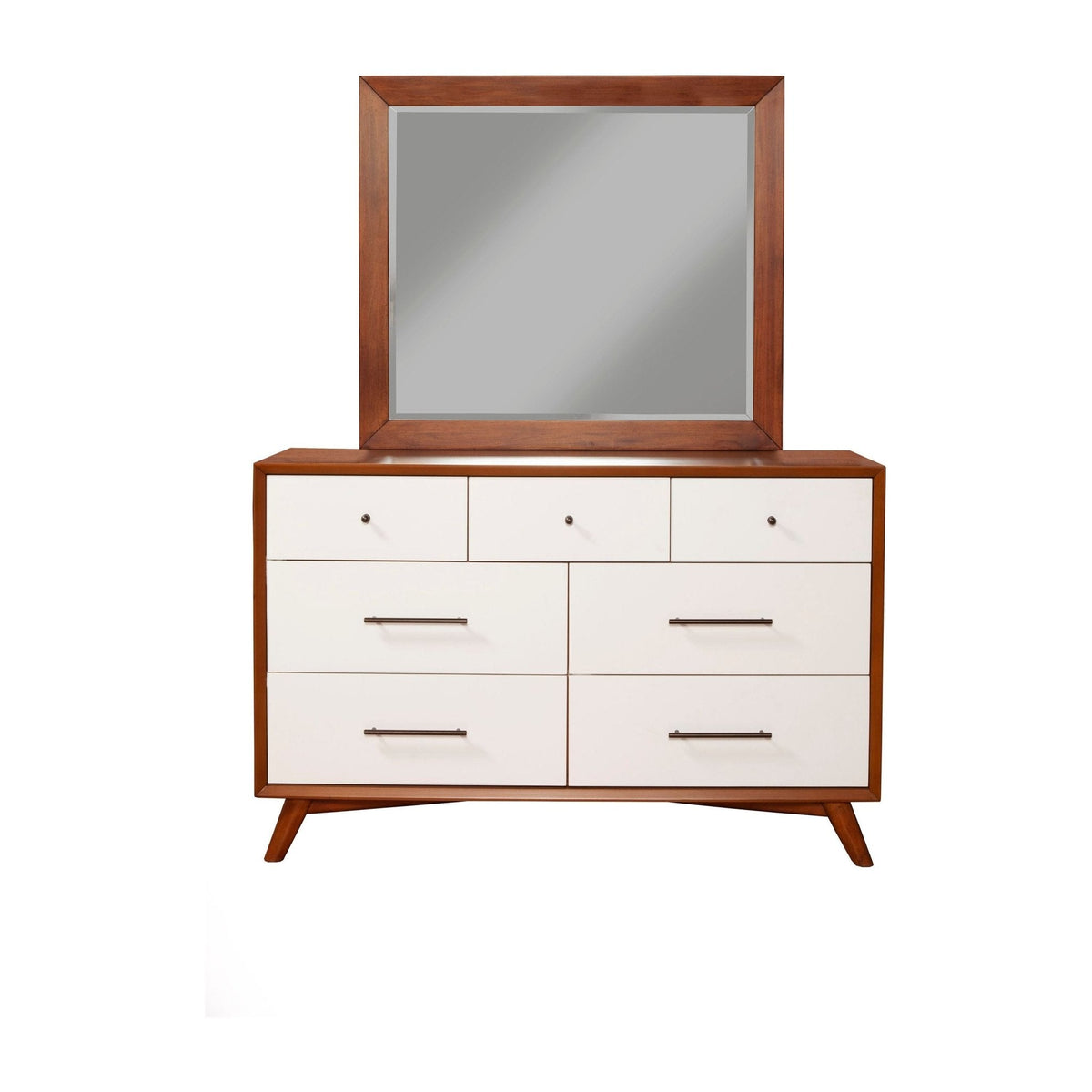 Flynn Mid Century Modern Two Tone Mirror, Chestnut/White