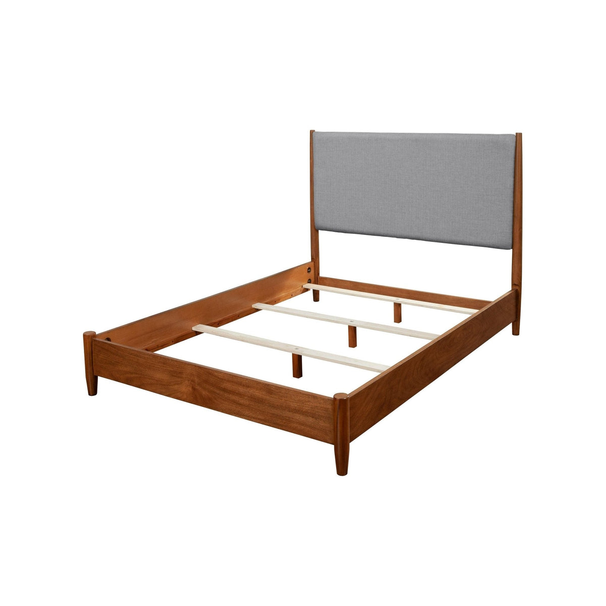 Flynn Mid Century Modern Two Tone Full Size Panel Bed, Chestnut/Grey