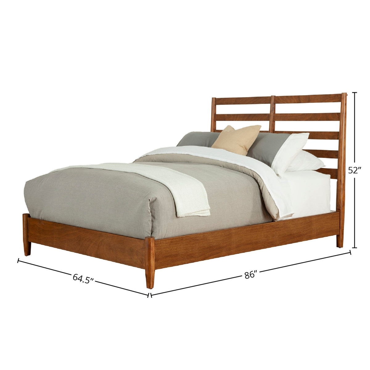 Flynn Retro Queen Bed, w/Slat Back Headboard, Chestnut