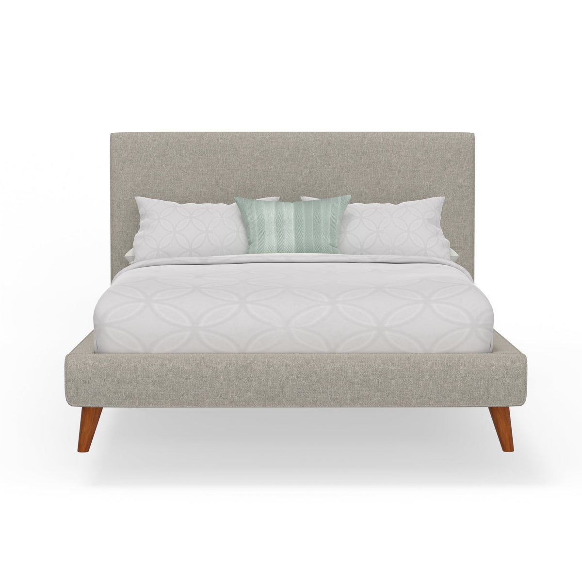 Britney Queen Upholstered Platform Bed, Light Grey Linen