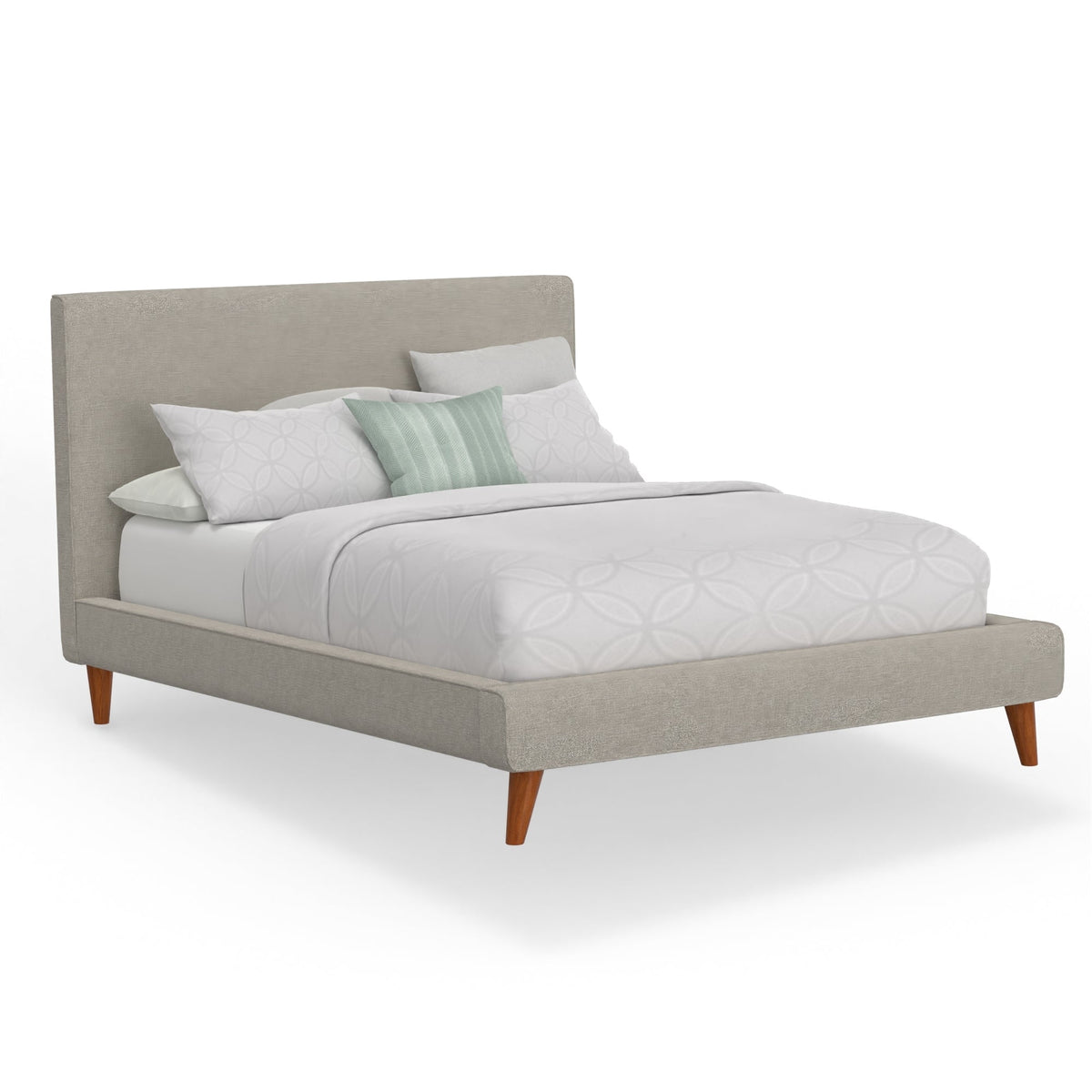 Britney Queen Upholstered Platform Bed, Light Grey Linen