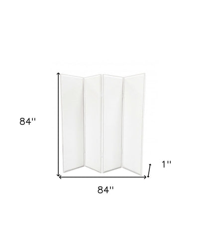 84" White Faux Leather Folding Four Panel Screen Room Divider