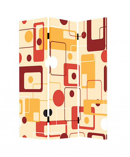72" Orange And Yellow Canvas Folding Three Panel Screen Room Divider