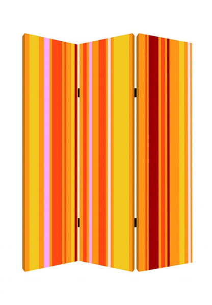 72" Orange And Yellow Canvas Folding Three Panel Screen Room Divider