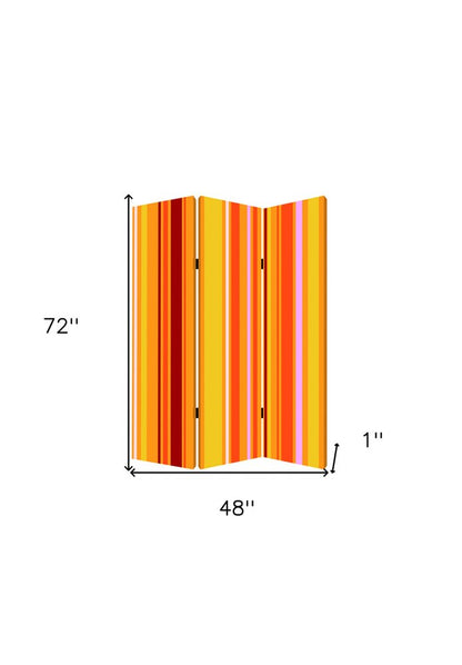 72" Orange And Yellow Canvas Folding Three Panel Screen Room Divider
