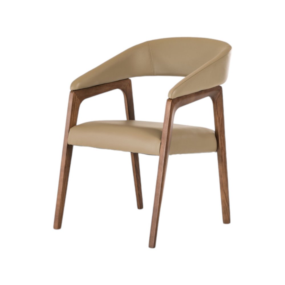 Taupe and Brown Upholstered Faux Leather Curved Back Dining Arm Chair