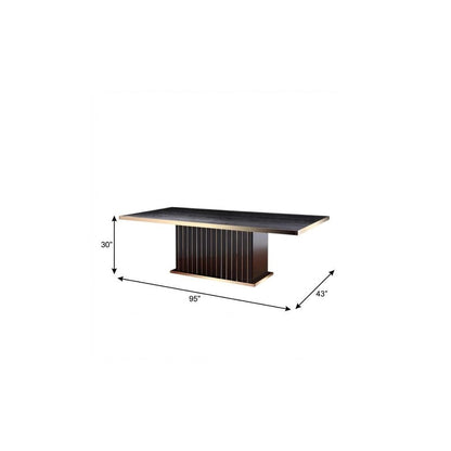 95" Black and Gold Wood Pedestal Base Dining Table