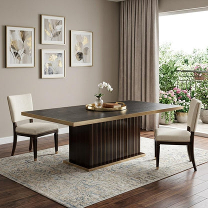 95" Black and Gold Wood Pedestal Base Dining Table