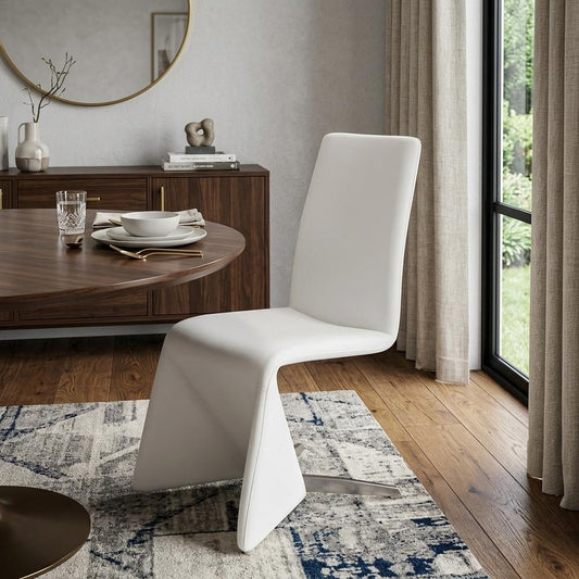 Set of Two White Upholstered Faux Leather Dining Side Chairs