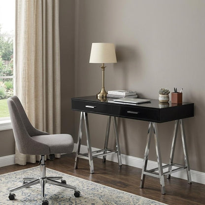 54" Black and Silver Writing Desk With Two Drawers