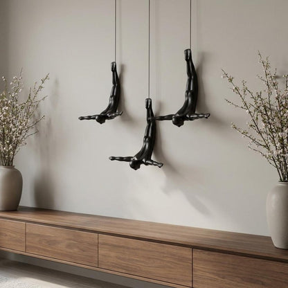 Set of Three White Resin Diving Man Hanging Dimensional Sculpture