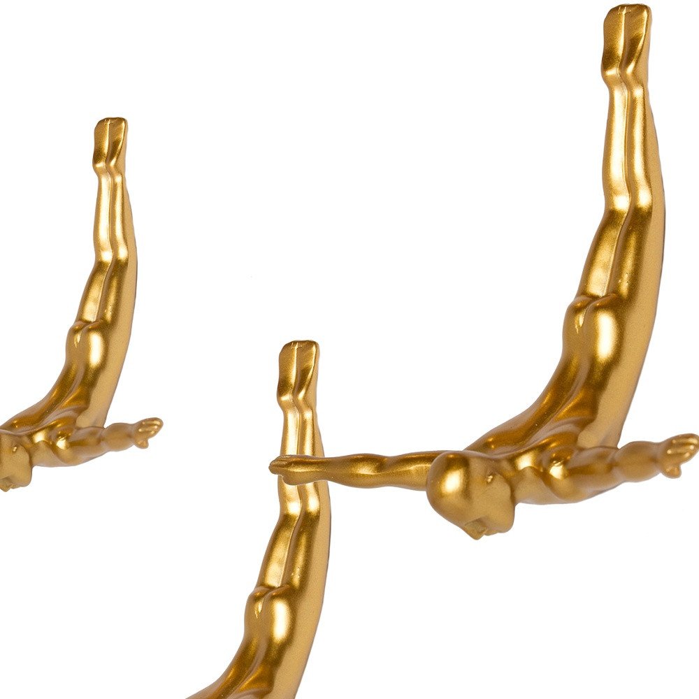 Set of Three White Resin Diving Man Hanging Dimensional Sculpture