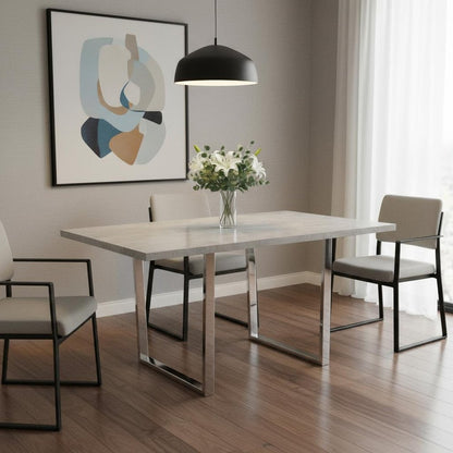 59" Gray And Silver Metal Sled Base Dining Table