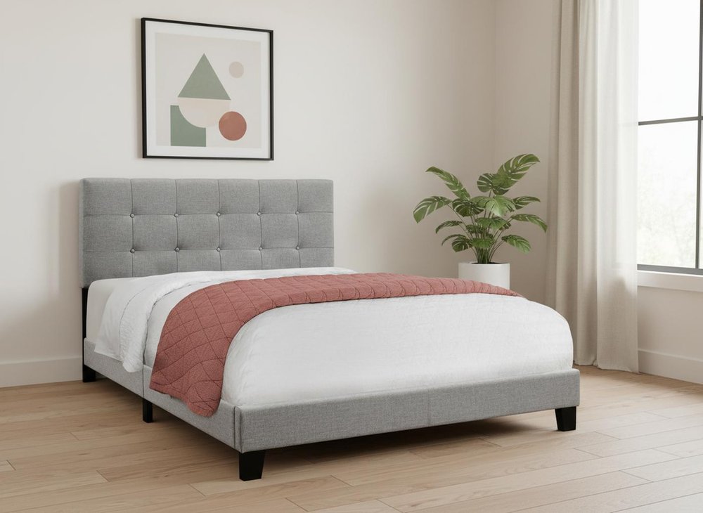 Beige Queen Upholstered Bed Frame