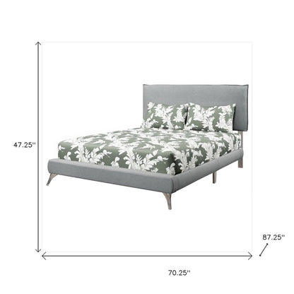 Gray Solid Wood Queen Upholstered Linen Bed Frame with Nailhead Trim